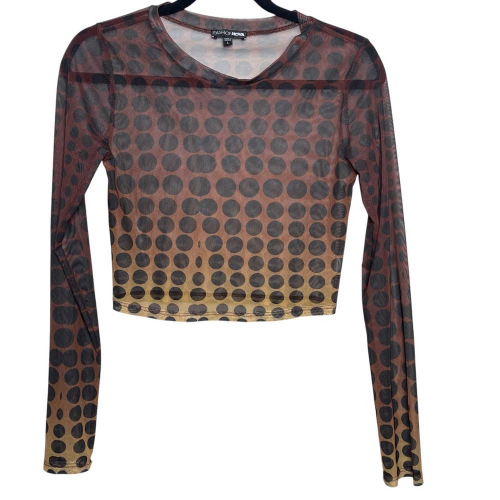 Fashion Nova Womens Brown Ombre Polka Dot Mesh Crop Top L